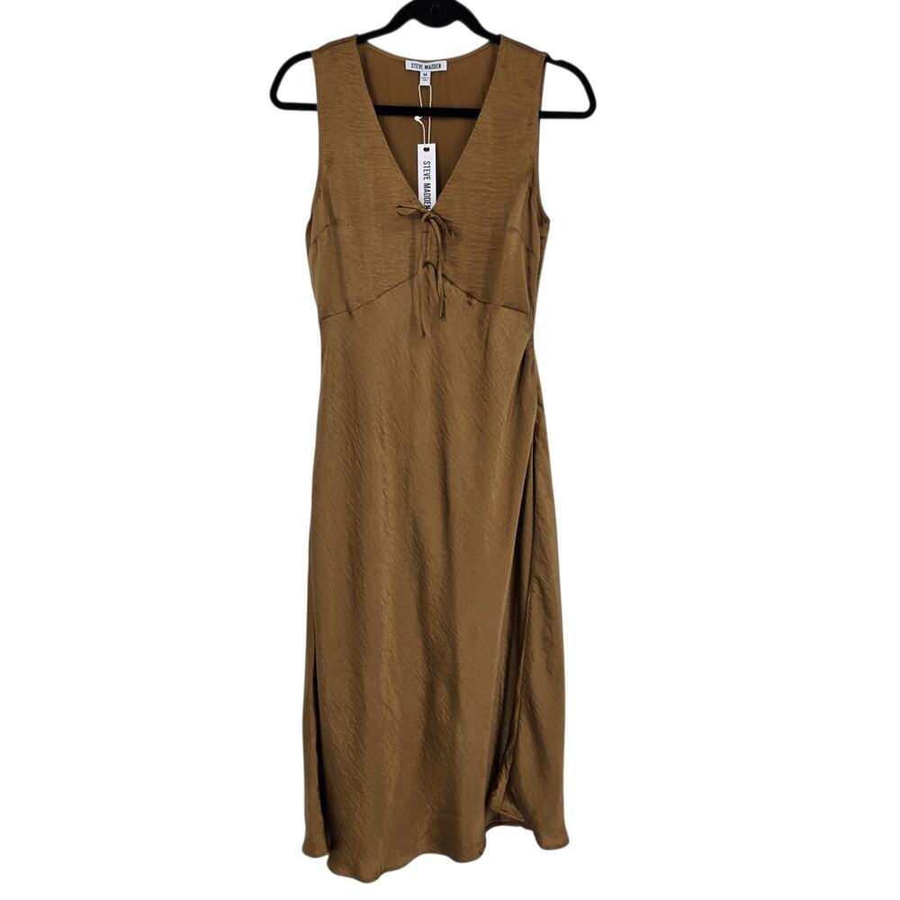 NWT Steve Madden Toast Brown Washed Satin Sleeveless Midi Slip Dress Size M